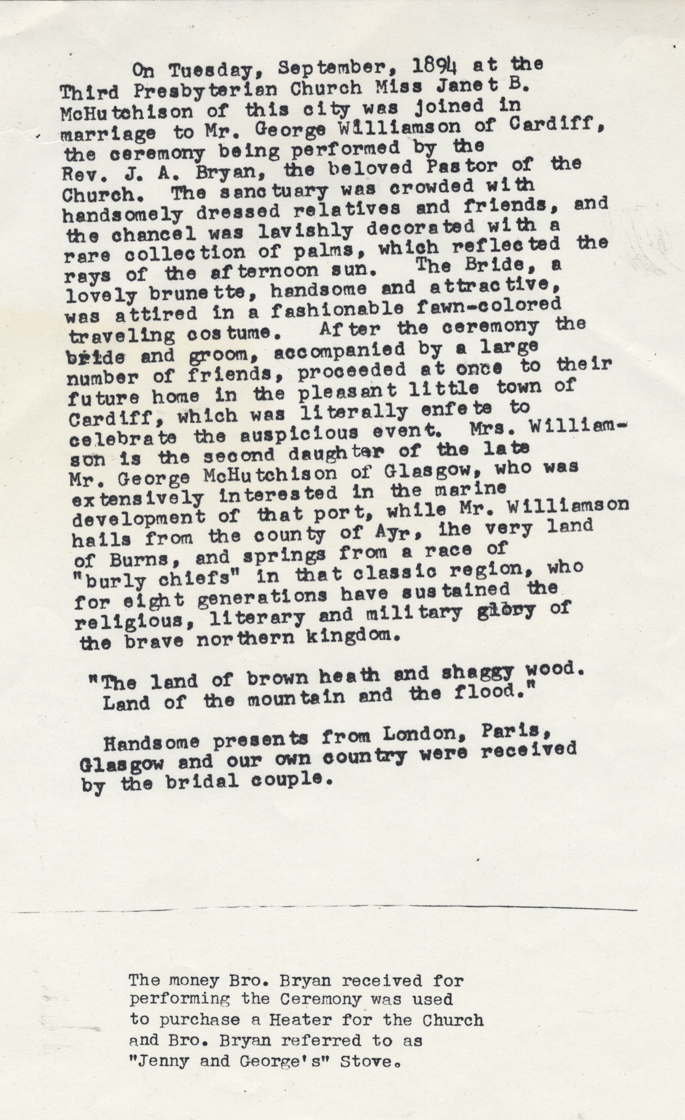 Marriage ceremony paid for Stove