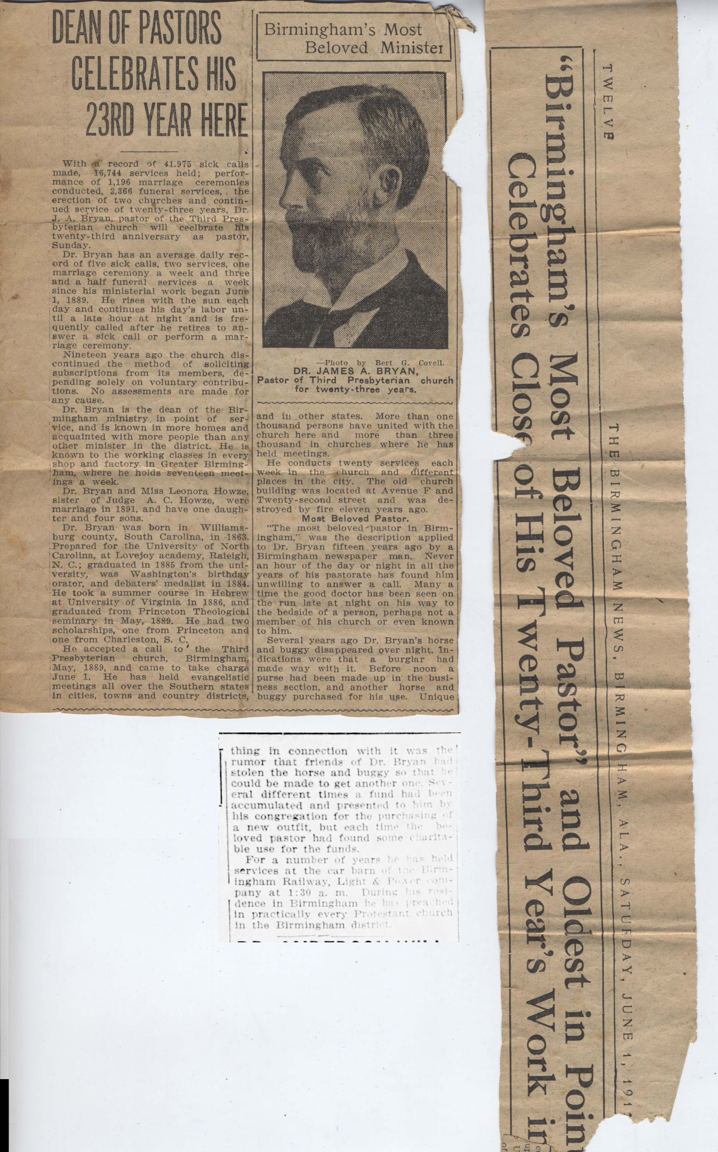 Birmingham's Most Beloved Pastor and Oldest In Point Celebrates Close of His Twenty-Third Year's Work in City: Dean of Pastors Celebrates His 23rd Year Here