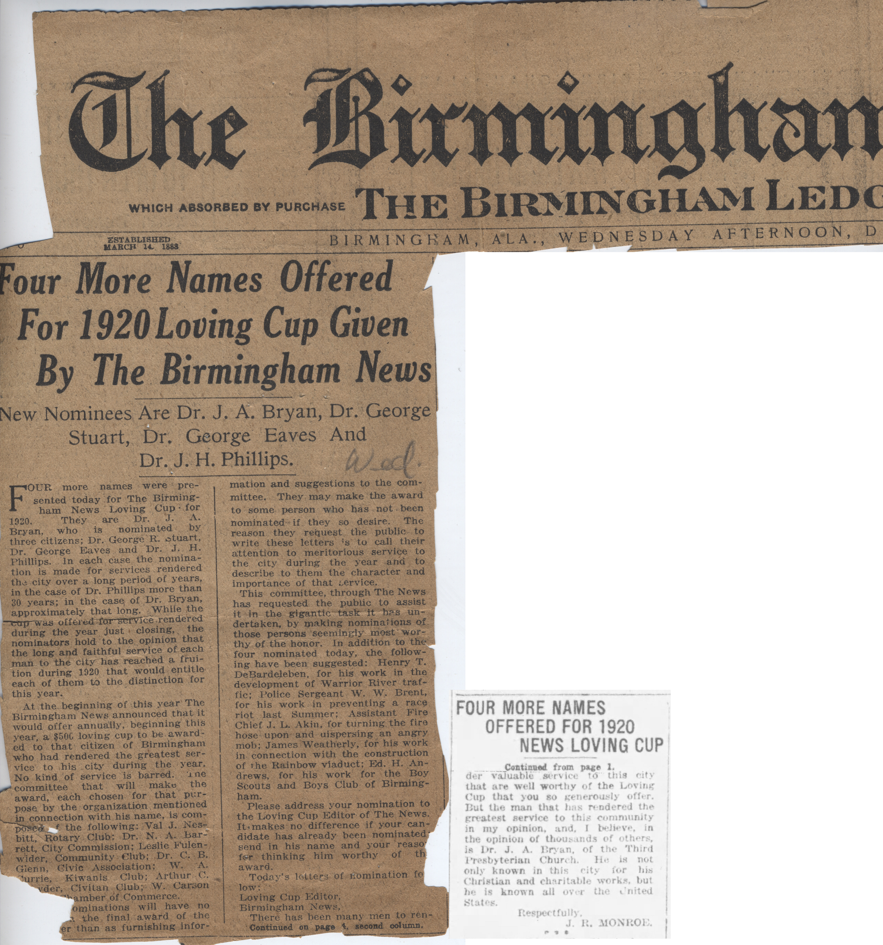 Four More Names Offered For 1920 Loving Cup Given By The Birmingham News (19201208)