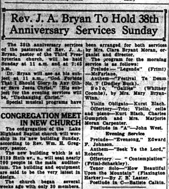 Rev. J.A. Bryan To Hold 38th Anniversary Services Sunday